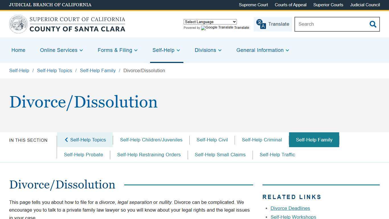 Divorce/Dissolution Superior Court of California County of Santa Clara
